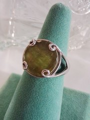 Vintage Designer Faceted Prehnite Cocktail Statement Ring Size 9 Sterling Silver