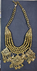 Vtg Boho Tribal Chandelier Charm Collar Ethnic Statement Brass Tone Necklace Art