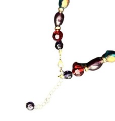 Vtg Oversized Chunky Beaded Teardrop Pendant Collar Necklace Purple Summer