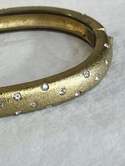 Vintage Swarovski Set Bracelet and Clip Earrings Matte Gold Tone Polka Dots