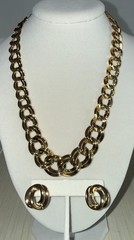 Beautiful Vintage Monet Chunky Gold Tone Chain Necklace+Earrings Set Jewelry Lot