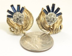 Vintage Crown Trifari Baguette Crystal Rhinestone Thistle Clip Earrings