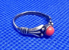 A24 Antique Filigree 925 Silver Ring size 5.25 Red Coral 1920s Italy