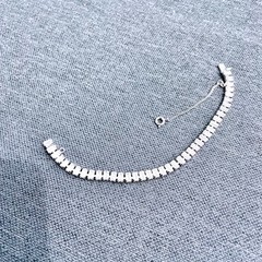 B David Vintage Crystal Tennis Bracelet Baguette Silver Tone Safety Chain 7in