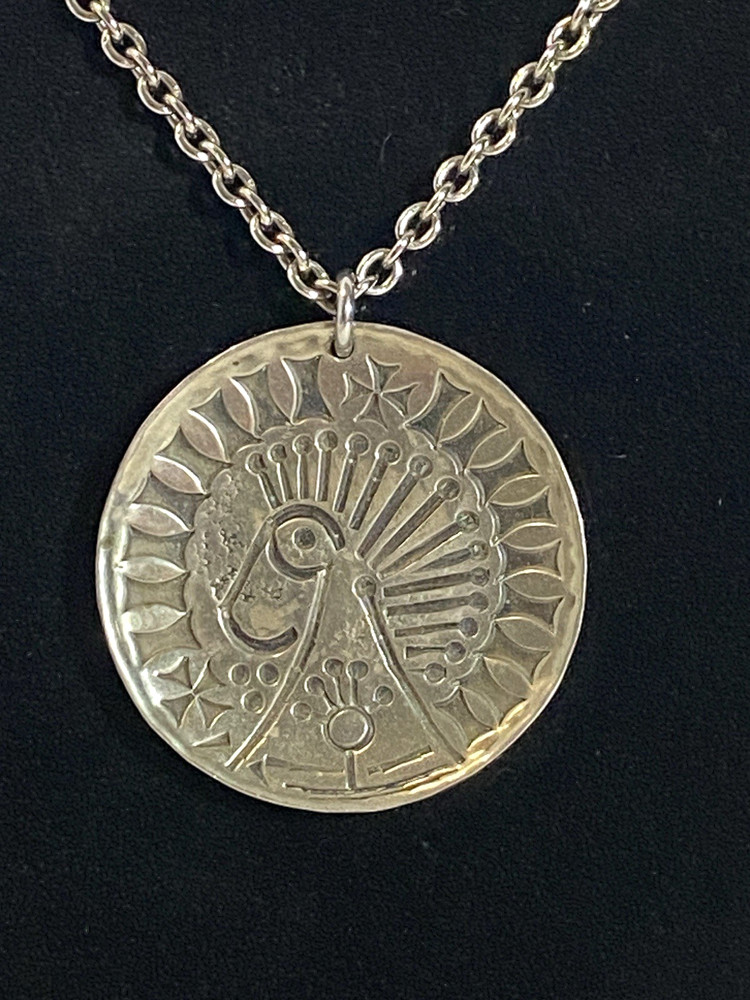 Vintage Long Cross ,Silver Alloy, Coin Medallion Necklace Chain