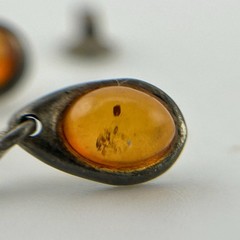 925 Sterling Silver Amber Color Cabochon Teardrop Dangle Post Earrings 90s VTG