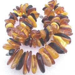 Vtg Baltic Amber Nugget Necklace Sterling Silver Clasp Glows Cognac Egg Yolk 20″