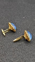 Vintage Glass Simulated Star Sapphire Tone, God Tone, Cufflinks