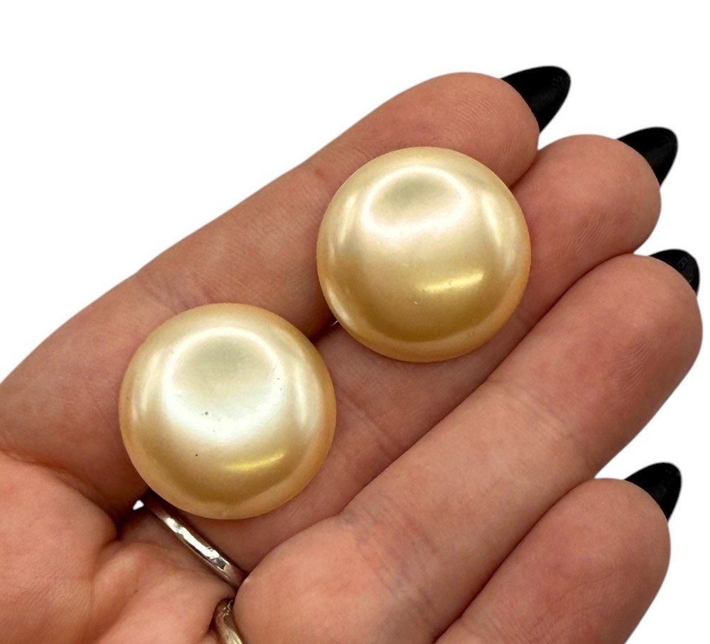 Vintage Faux Pearls 24mm Flat Back Post Earrings Elegant Classic Look