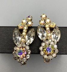 JULIANA D&E Book Piece AB Rhinestone FLOWER Shape CLIMBER Clip Earrings Ref 4724