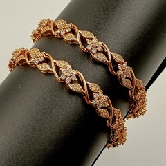 Cubic Zirconia 22k Rose Gold Plated Bangle, CZ American Diamond Bracelet 2 Pcs K