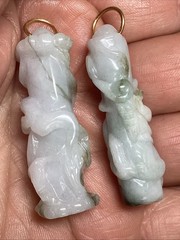 2 Vintage Carved Jades Dragons Pendants 50mm #88