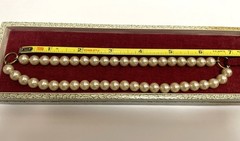 Vintage Double‑Strand Faux Pearl Sweater Guard – Japan Nissei Co. – Original Box