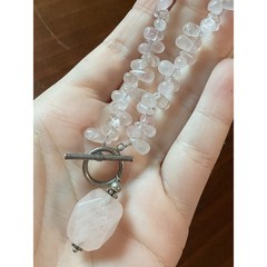 Vintage Sterling Silver Rose Pink Quartz Toggle Clasp Necklace 17.75”