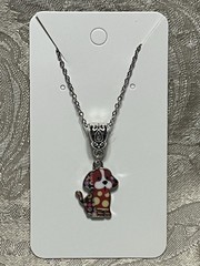 Adorable Cartoon Dog Puppy Floral Silver Enamel Bohemian Fashion Necklace 18”