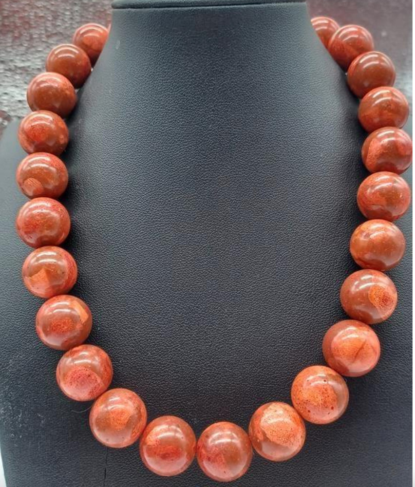 E & L Coral Necklace 17mm Sterling Silver 925 Red Sponge Electroform mag. 18”