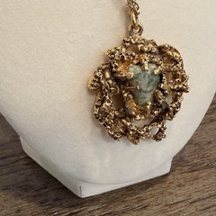 MCM 1970’s Brutalist Chunky Retro Gold Tone Necklace Inlaid Faux Stones 11”