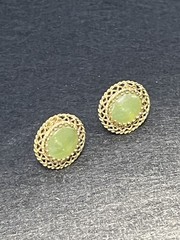 Art Deco Pair Of Sterling Silver Gold Wash Green Rhinestone Screw Back Earrings