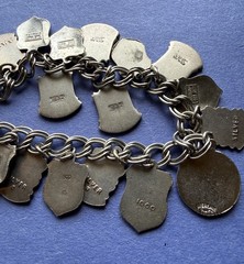 VTG Silver 18 European Travel Charm Bracelet Enamel Shields Flags – 800/900/925