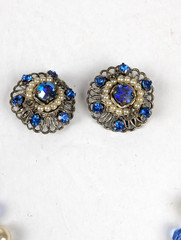 WEST GERMANY Pendant/Necklace Earring Set Blue AB Rhinestone Faux Pearls 1950s