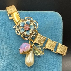 Vintage Faux Opal Heart,AB Bead & Pearl Charms,New Victorian Book Chain Bracelet
