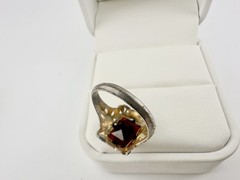 Antique Art Deco Signed Uncas Gold Tone Ring Red Paste Stone Sz5.5 Repair Read
