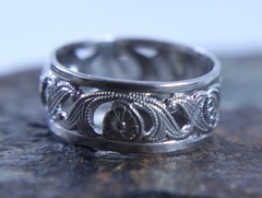 Vintage UNCAS Flower Band Ring Size 7 Sterling Silver Openwork Scroll Filigree