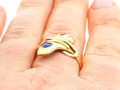 0.29 Ct Sapphire and 0.24 Ct Diamond, 18k Yellow Gold Snake Ring – Antique
