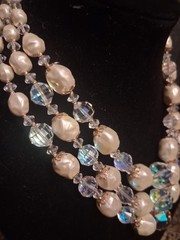 Miriam Haskell 30s AB Crystal Pearl 3 Strand Necklace
