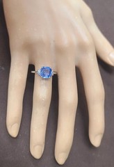 Vintage 14k White Gold Engagement Ring 2.75ct.Natural Blue Sapphire Radiant GIA