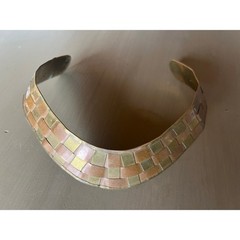 Mixed Metal Torque Collar Copper Brass Woven Checkerboard Choker Brutalist MCM