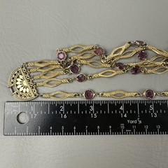 Vintage Necklace Gold Tone Multi Strand Purple Rhinestone Statement 25″