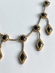 Vintage Gold Tone w/ Black Enamel Necklace & Earrings Set 16″ – 18″ Dangle