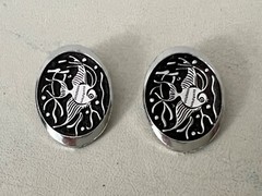 Vtg Black Inset Silver Angelfish Oblong Clip On Earring Made in Western Germany
