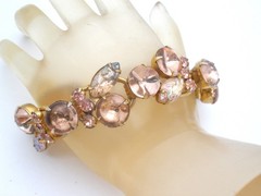 Vintage D & E For Juliana Bracelet Pink Rhinestones 5 Link 7.5″ Long Gold Tone