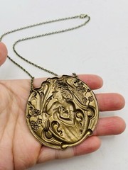 Vintage Style Art Nouveau Fairy Goddess Enchanted Forest Medallion Necklace 18in