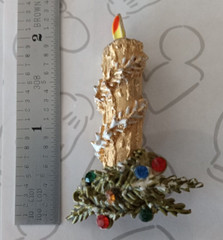 Mode-ART Candle Christmas Holiday Pin Brooch Gold Tone Signed Vintage Rhinestone