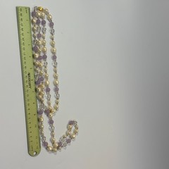 Pearl Necklace Gold Tone Purple Maximalist Multi Strand Regency Core