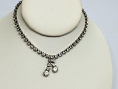 Vintage Rhinestone Choker Necklace Mid Century Sparkling Gemstones 12in Tassel