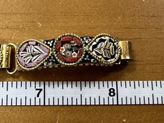 Vintage Italian Micro Mosaic 5 Panel Link Bracelet Goldtone Floral Rose