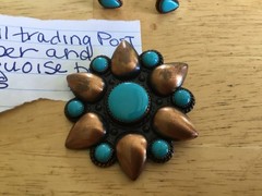 Vintage BELL Trading Post Solid COPPER and Turquoise Flower Brooch/earrings set