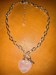 Piper.k Rose Quartz heart pendant necklace 16”+3”silver tone leadsafe nickelfree
