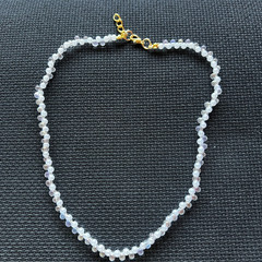 Handmade fauxpearl clear glass deaded necklace gold tone clasp choker strand