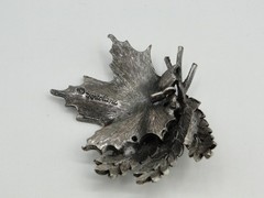 Vintage MCM Tortolani Silver Plated Pewter Maple Leaf & Wheat Pendant (Large)