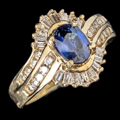Vintage Sapphire Diamonds 14k Yellow Gold Ring Bypass Ballerina Style Estate