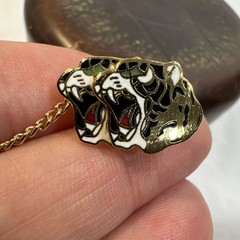 Vintage NOS 1970s Double Roaring Tiger Gold Tone Lapel Pin Tietack
