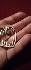 Charming MEXICO 925 STERLING BIRD IN CAGE PIN RETRO FASHION JEWELRY NICE PIECE