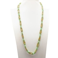 Green & Gold Beaded Multi-Strand Vintage Necklace Hong Kong Long Multi-Strand