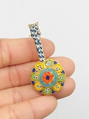 Vtg Micro Mosaic Blue Green Red Yellow White Flower Mandolin Music Pin Brooch