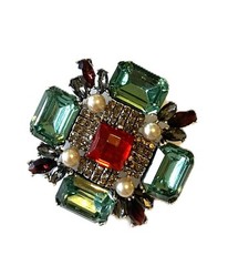 GORGEOUS CROSS BROOCH! Multi Color Crystals & Black Diamante Rhinestones!